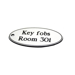 Key Fob - White with Black Text - Oval