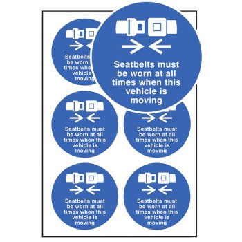 Seatbelts Worn All Times - Labels (Sheet of 6)