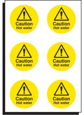 6 x Caution - Hot Water - 65mm Diameter